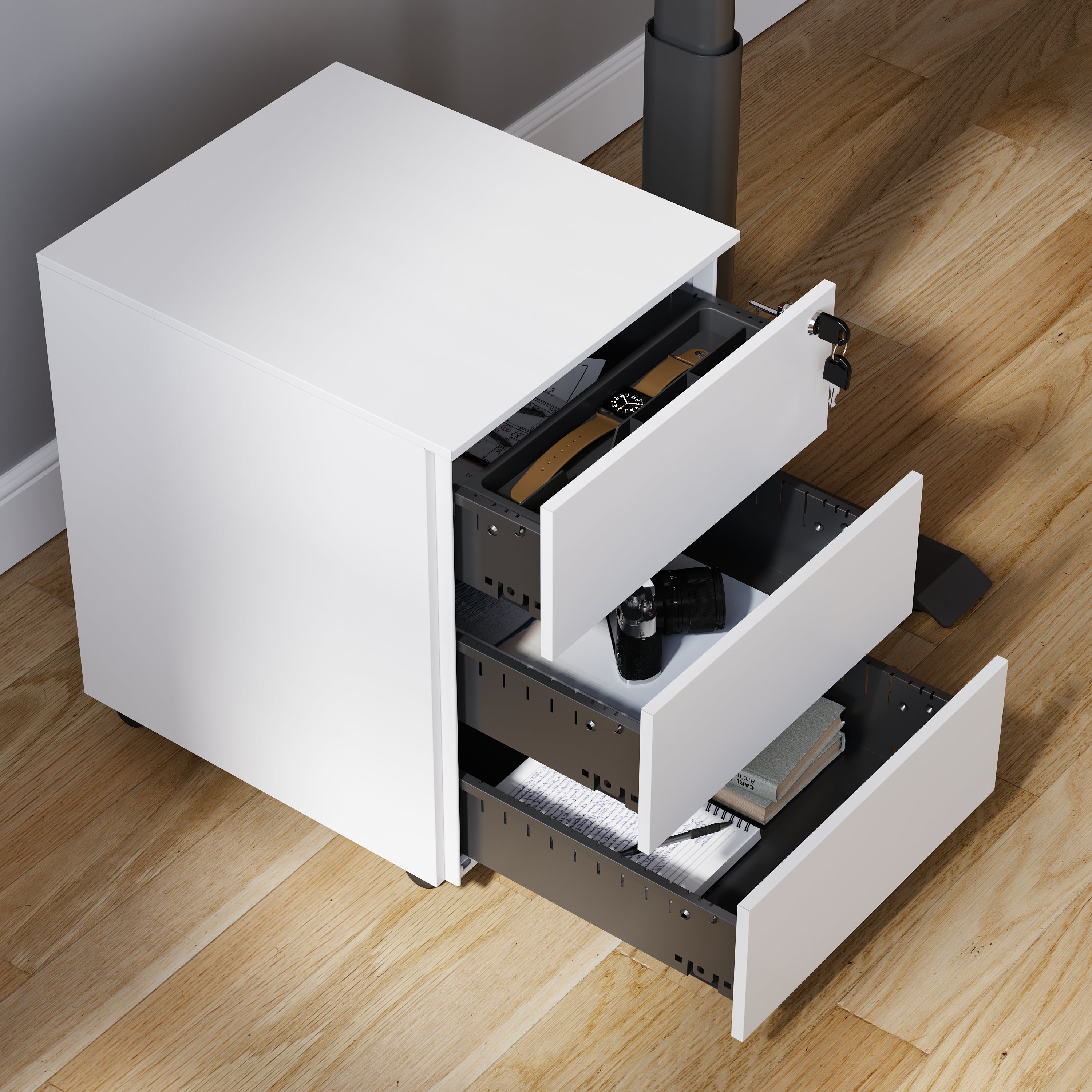 FlexiSpot Büro-Rollcontainer RC2 in Weiß mit Hängeregister