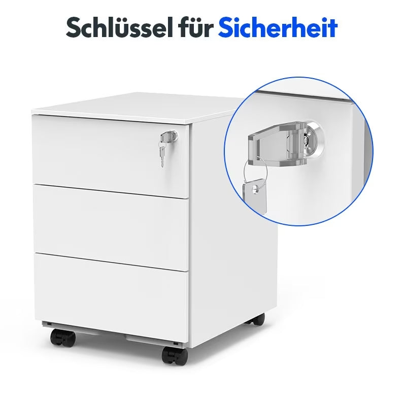 Alt-Text: FlexiSpot Büro-Rollcontainer RC2 in Weiß mit drei Schubladen