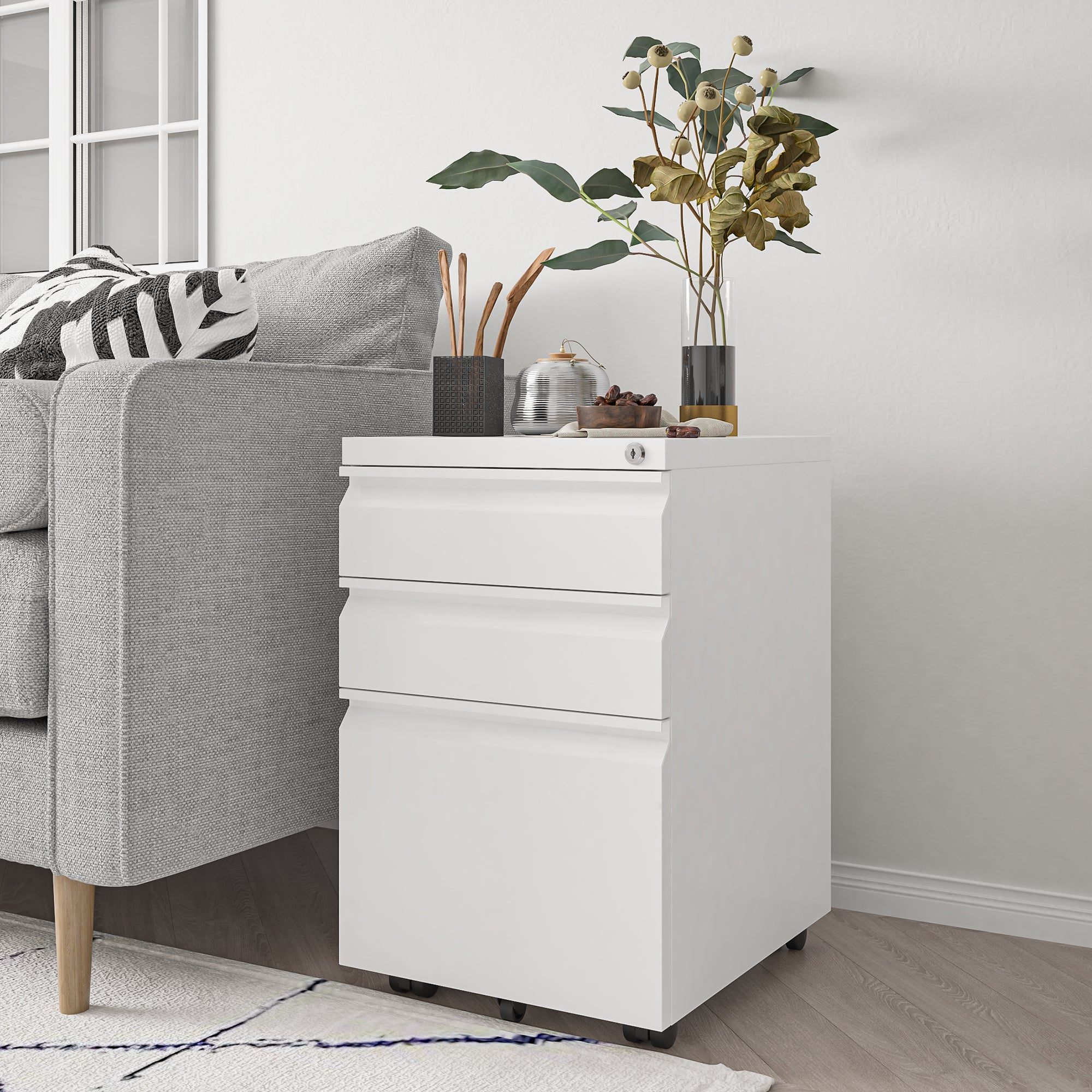 FlexiSpot Büro-Rollcontainer RC3 in Weiß mit Hängeregister