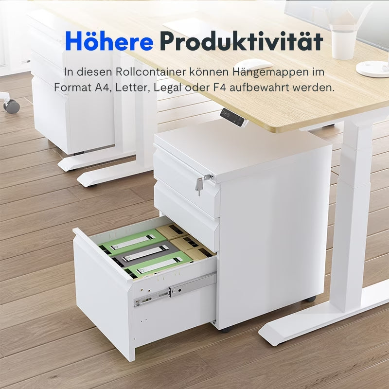 FlexiSpot Büro-Rollcontainer RC3 in Weiß mit Rollen