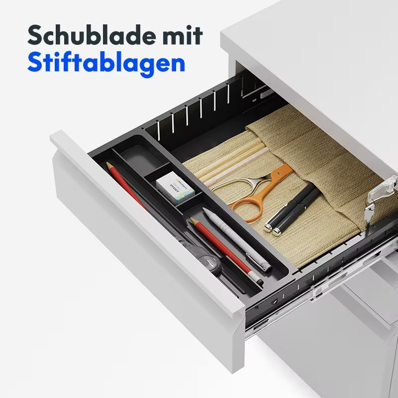 FlexiSpot Büro-Rollcontainer RC3 in Weiß mit ergonomischen Griffleisten