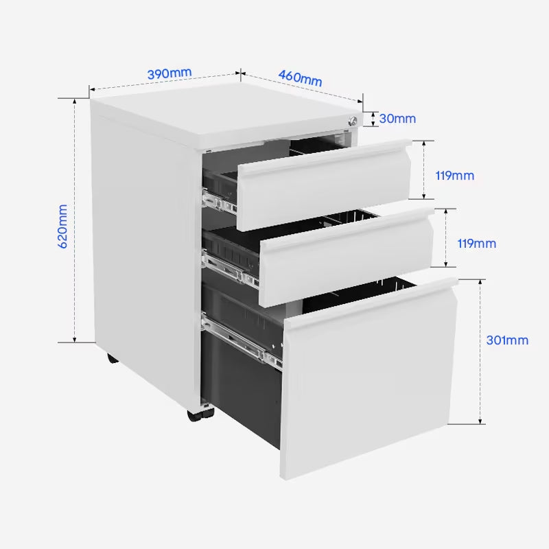 FlexiSpot Büro-Rollcontainer RC3 in Weiß mit glatter Oberfläche