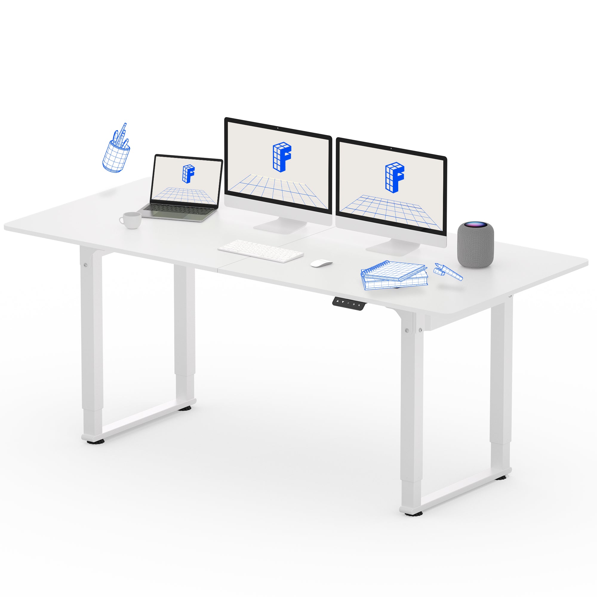 FlexiSpot E2Q Schreibtisch, elektrisch höhenverstellbar, ausgestattet mit Doppelmotortechnologie und vier Beinen für optimale Stabilität