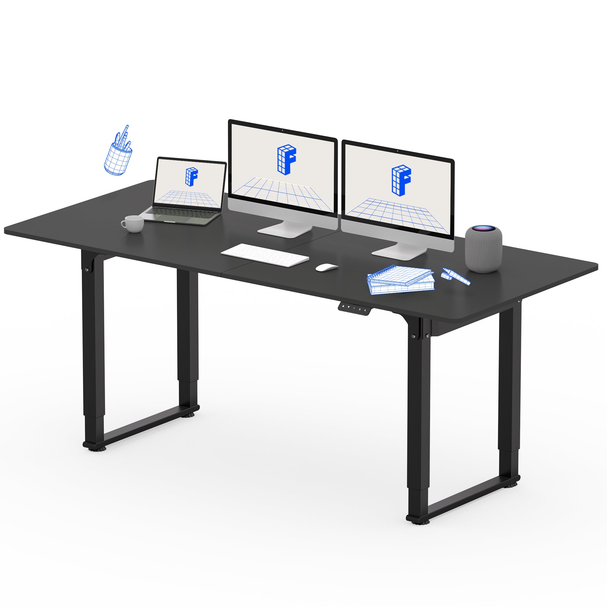 FlexiSpot E7Q Schreibtisch, elektrisch höhenverstellbar, mit vier stabilen Beinen für maximale Standfestigkeit