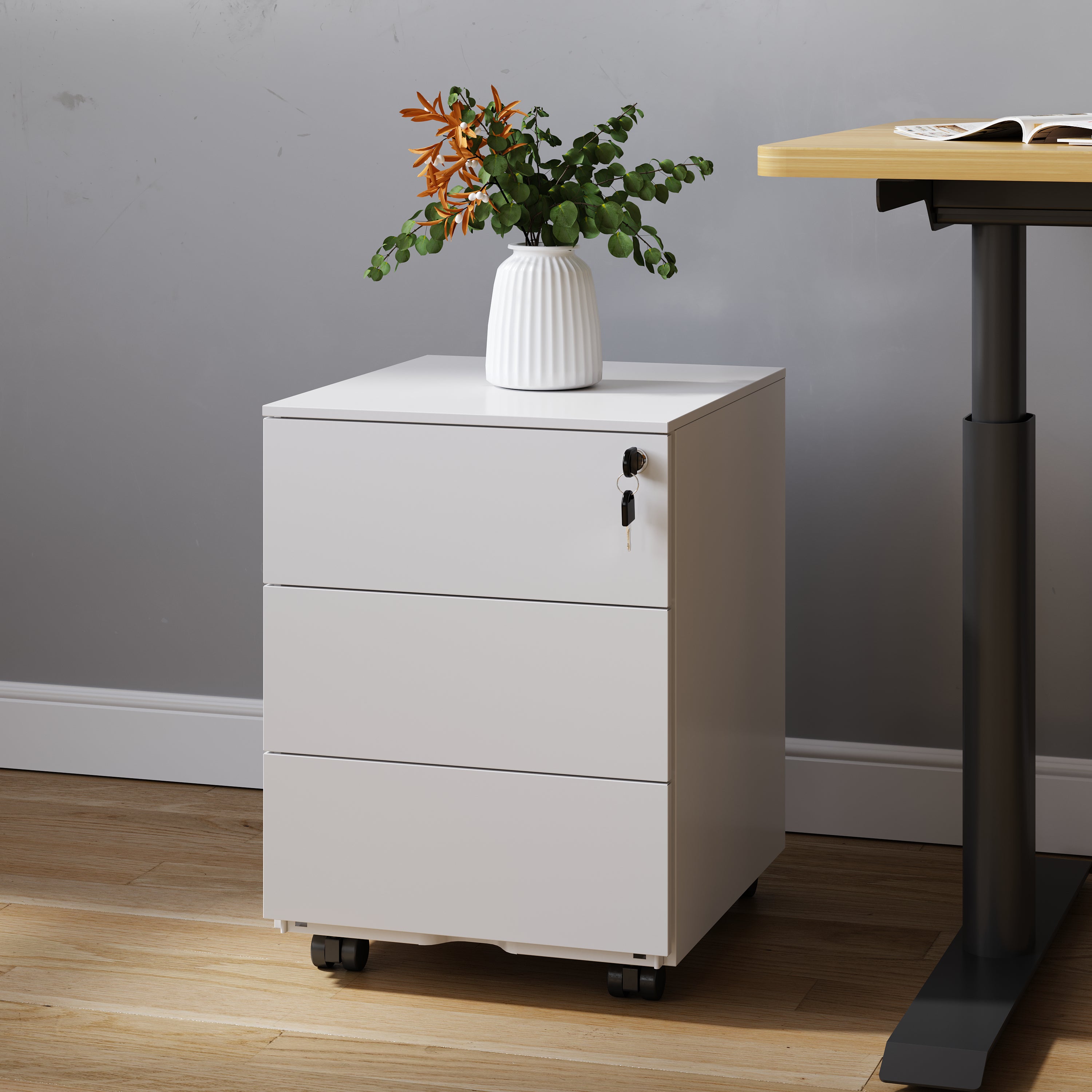 Weißer FlexiSpot RC2 Rollcontainer mit drei Schubladen