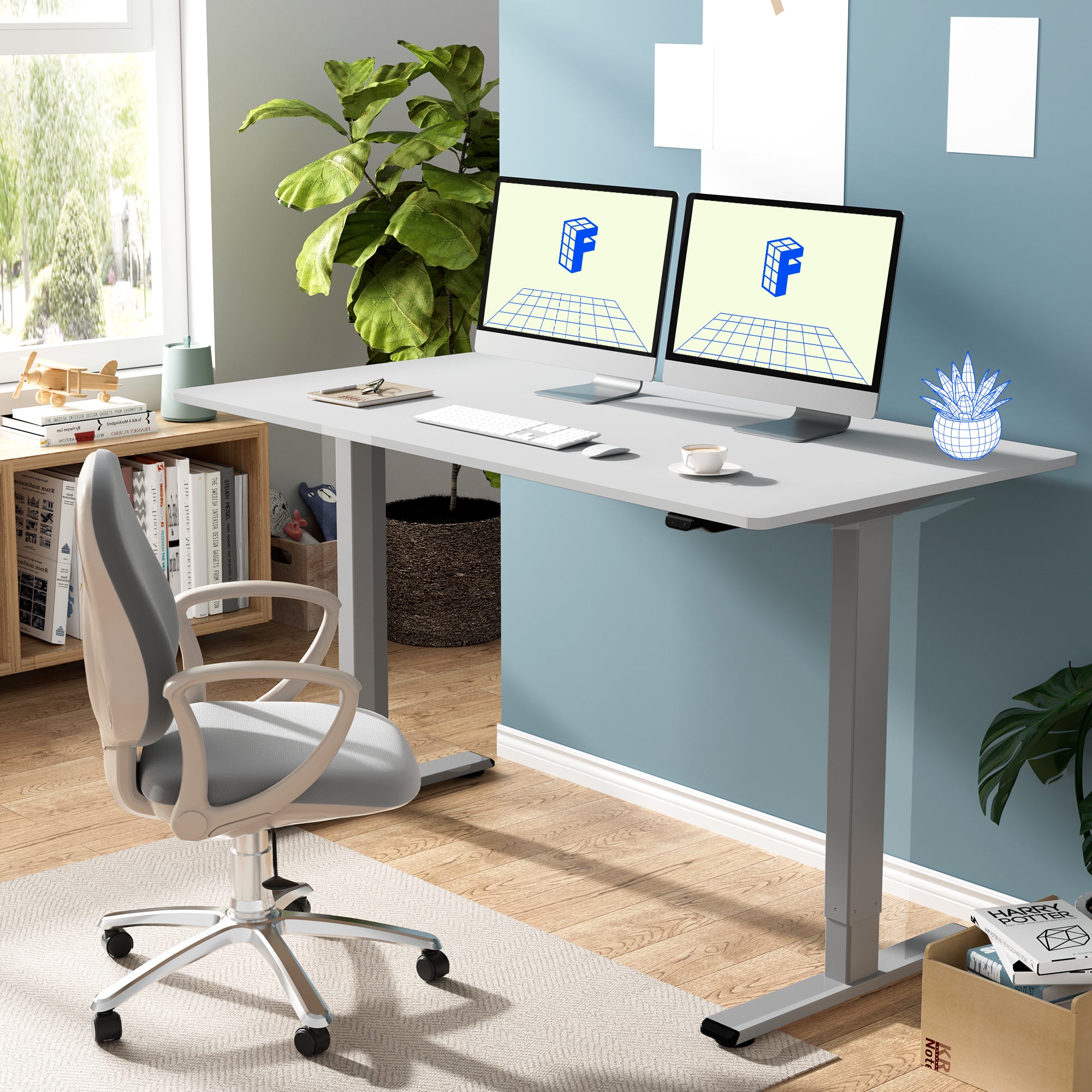 Flexispot EG1 höhenverstellbarer Schreibtisch mit moderner weißer Tischplatte, ideal für das Homeoffice