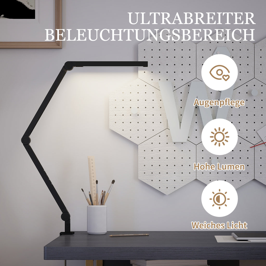 LED Schreibtischlampe mit Klemme &amp; 1,2 m Arm, Schwarz – Ergonomische Arbeitsplatzbeleuchtung