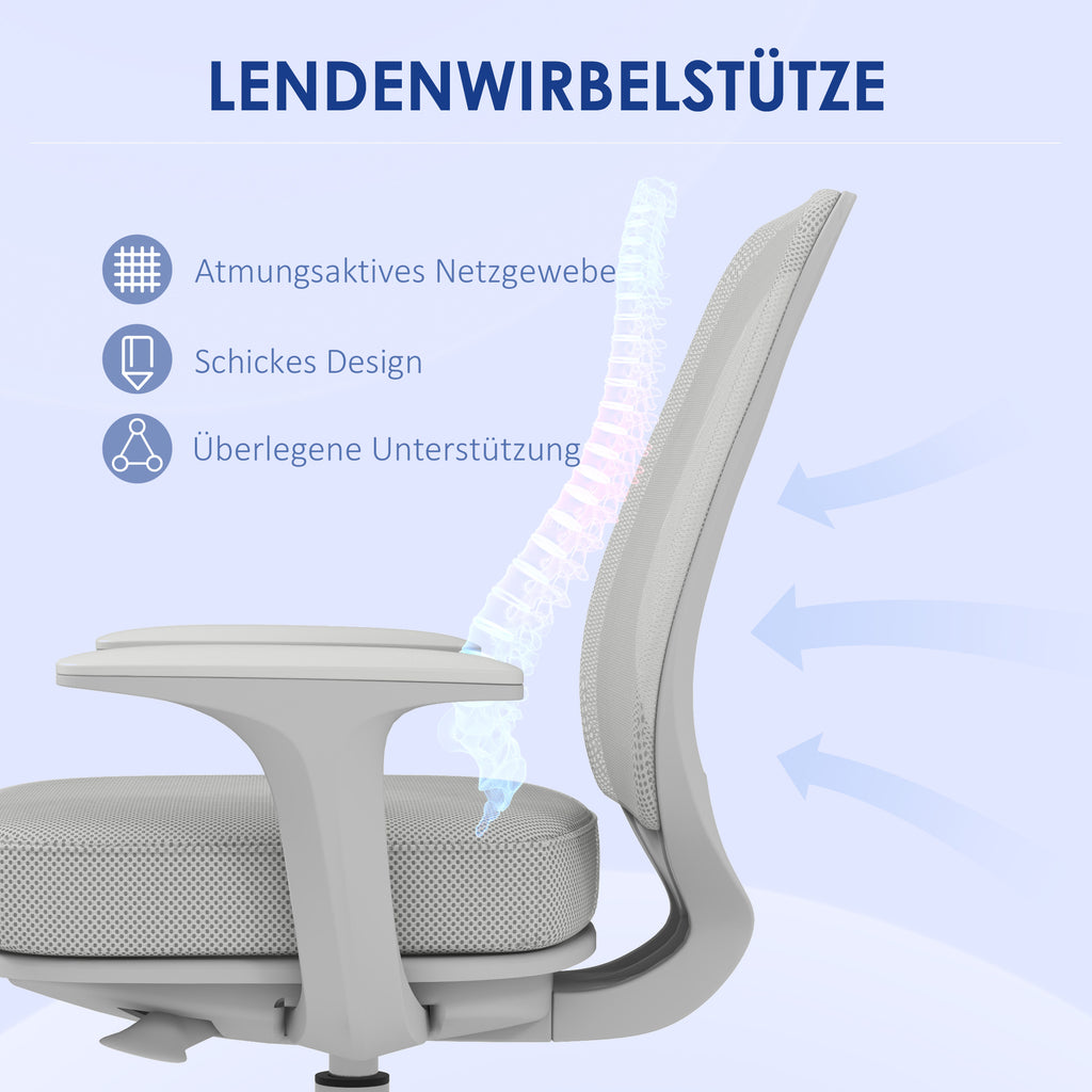 Ergonomischer Schreibtischstuhl mit Drehfunktion, Grau – Höhenverstellbarer Bürostuhl