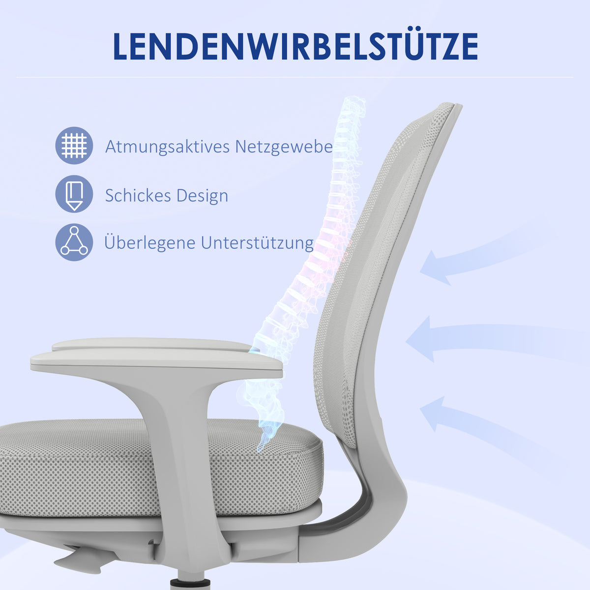 Ergonomischer Schreibtischstuhl mit Drehfunktion, Grau – Höhenverstellbarer Bürostuhl