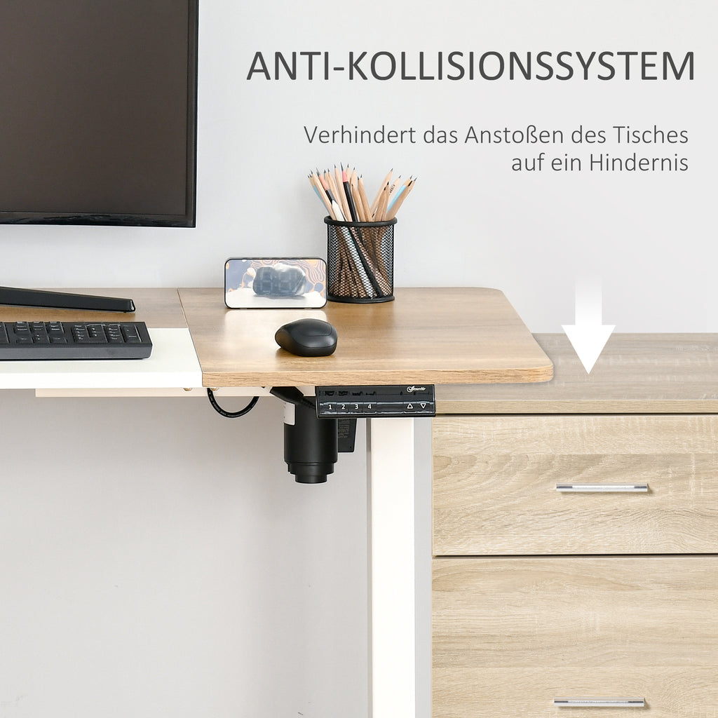 Elektrischer Stehpult 140x70 cm, Höhenverstellbar, Natur/Weiß – Ergonomischer Computertisch mit Memory-Funktion