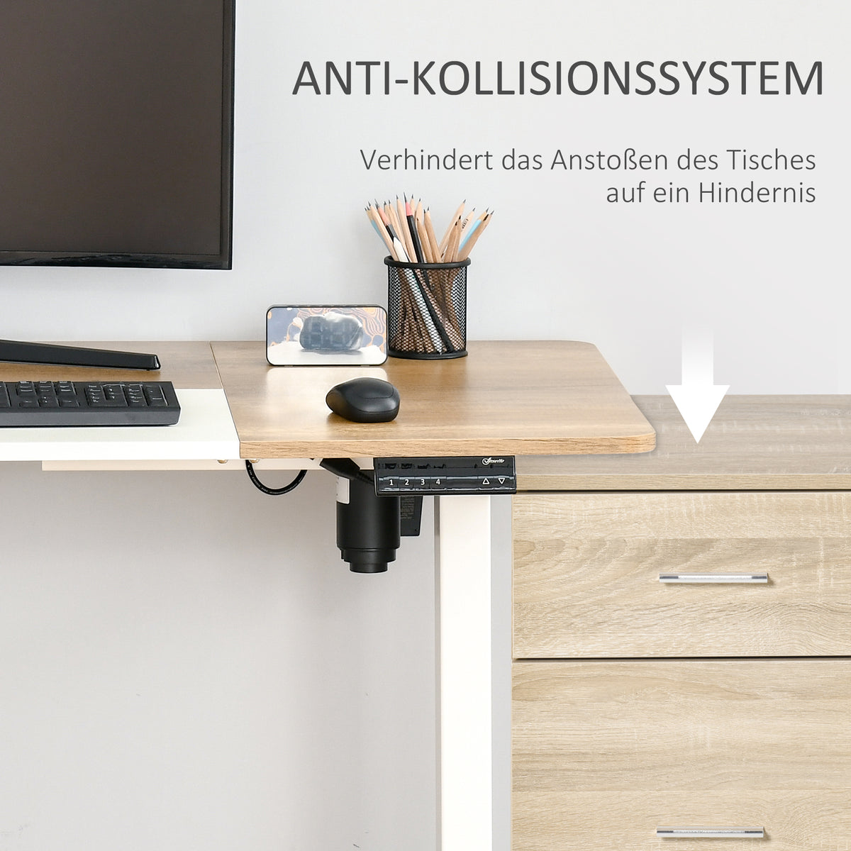 Elektrischer Stehpult 140x70 cm, Höhenverstellbar, Natur/Weiß – Ergonomischer Computertisch mit Memory-Funktion
