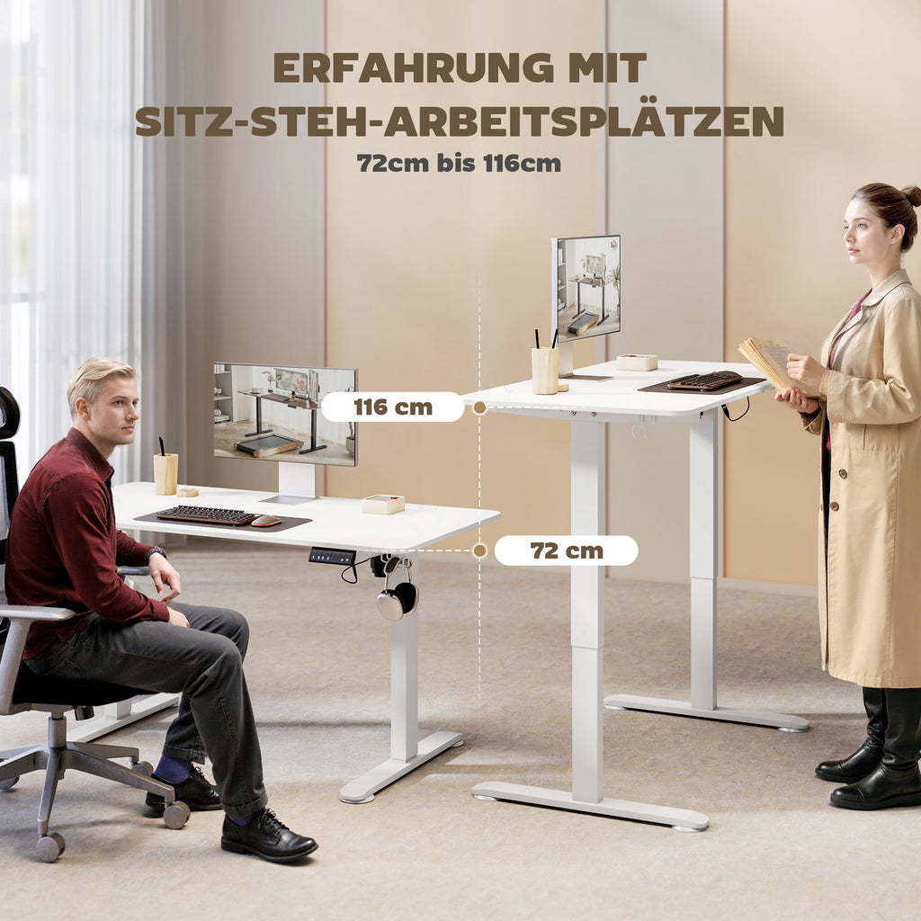 Elektrischer Stehpult 140x70 cm, Höhenverstellbar, Weiß – Ergonomischer Computertisch mit Kabelmanagement