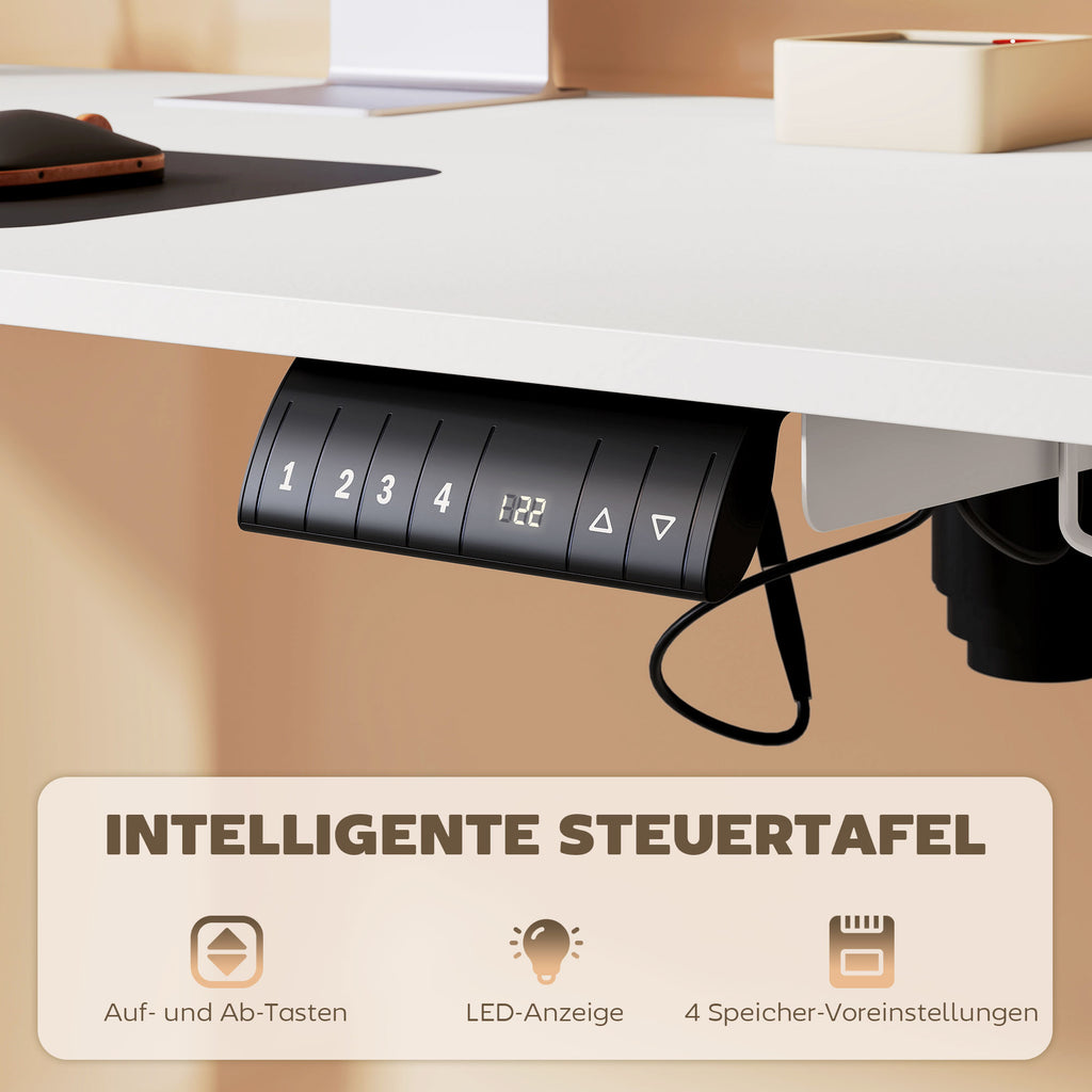 Elektrischer Stehpult 140x70 cm, Höhenverstellbar, Weiß – Ergonomischer Computertisch mit Kabelmanagement