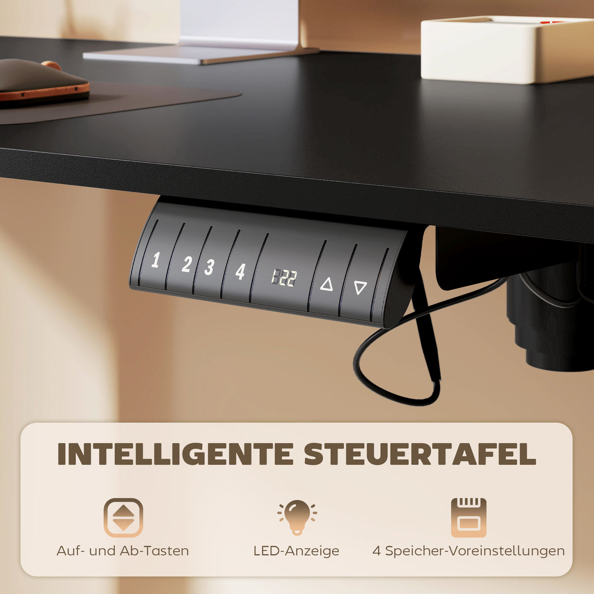 Elektrischer Stehpult 140x70 cm, Höhenverstellbar, Schwarz – Ergonomischer Computertisch mit Kabelmanagement