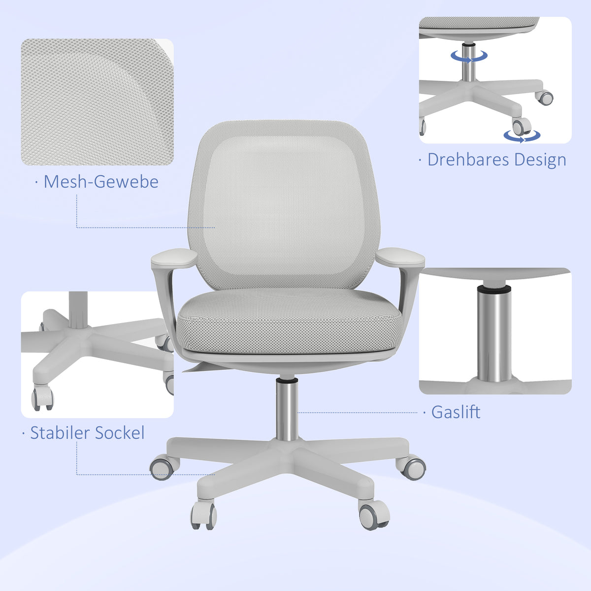 Ergonomischer Schreibtischstuhl mit Drehfunktion, Grau – Höhenverstellbarer Bürostuhl