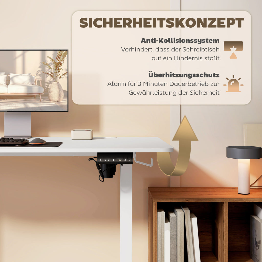 Elektrischer Stehpult 140x70 cm, Höhenverstellbar, Weiß – Ergonomischer Computertisch mit Kabelmanagement