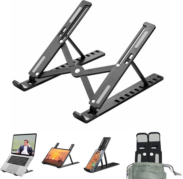Faltbarer Laptop-Ständer aus Aluminium, Höhenverstellbar, Schwarz – Tragbarer Notebook- &amp; Tablet-Halter