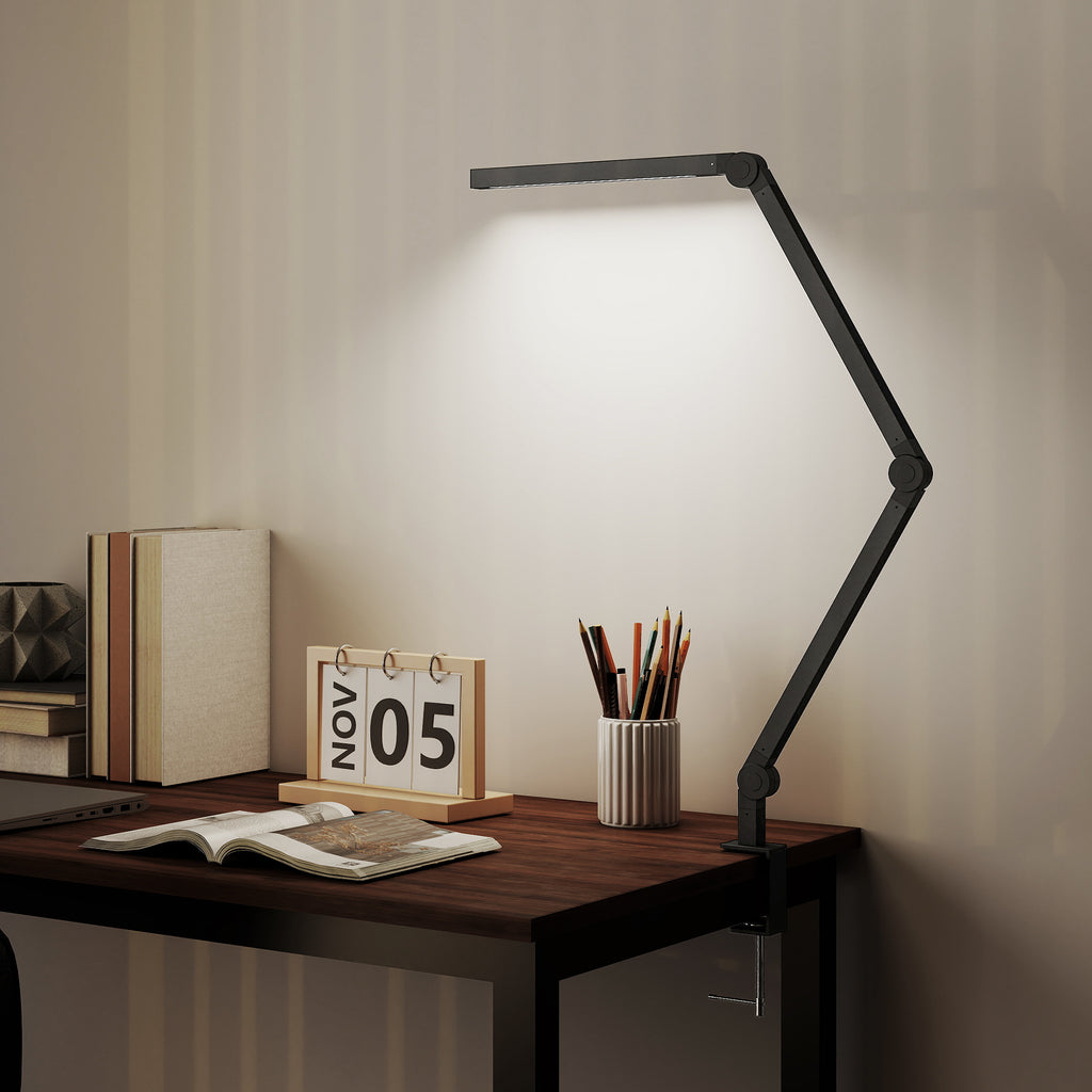 LED Schreibtischlampe mit Klemme &amp; 1,2 m Arm, Schwarz – Ergonomische Arbeitsplatzbeleuchtung