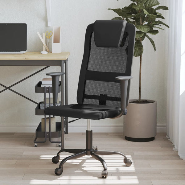 Ergonomischer Bürostuhl mit Kopfstütze &amp; Armlehnen, Schwarz – Atmungsaktiver Netzstoff