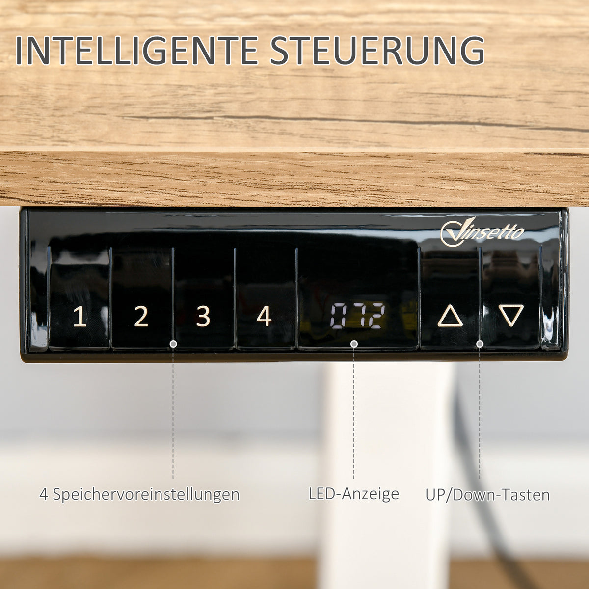Elektrischer Stehpult 140x70 cm, Höhenverstellbar, Natur/Weiß – Ergonomischer Computertisch mit Memory-Funktion