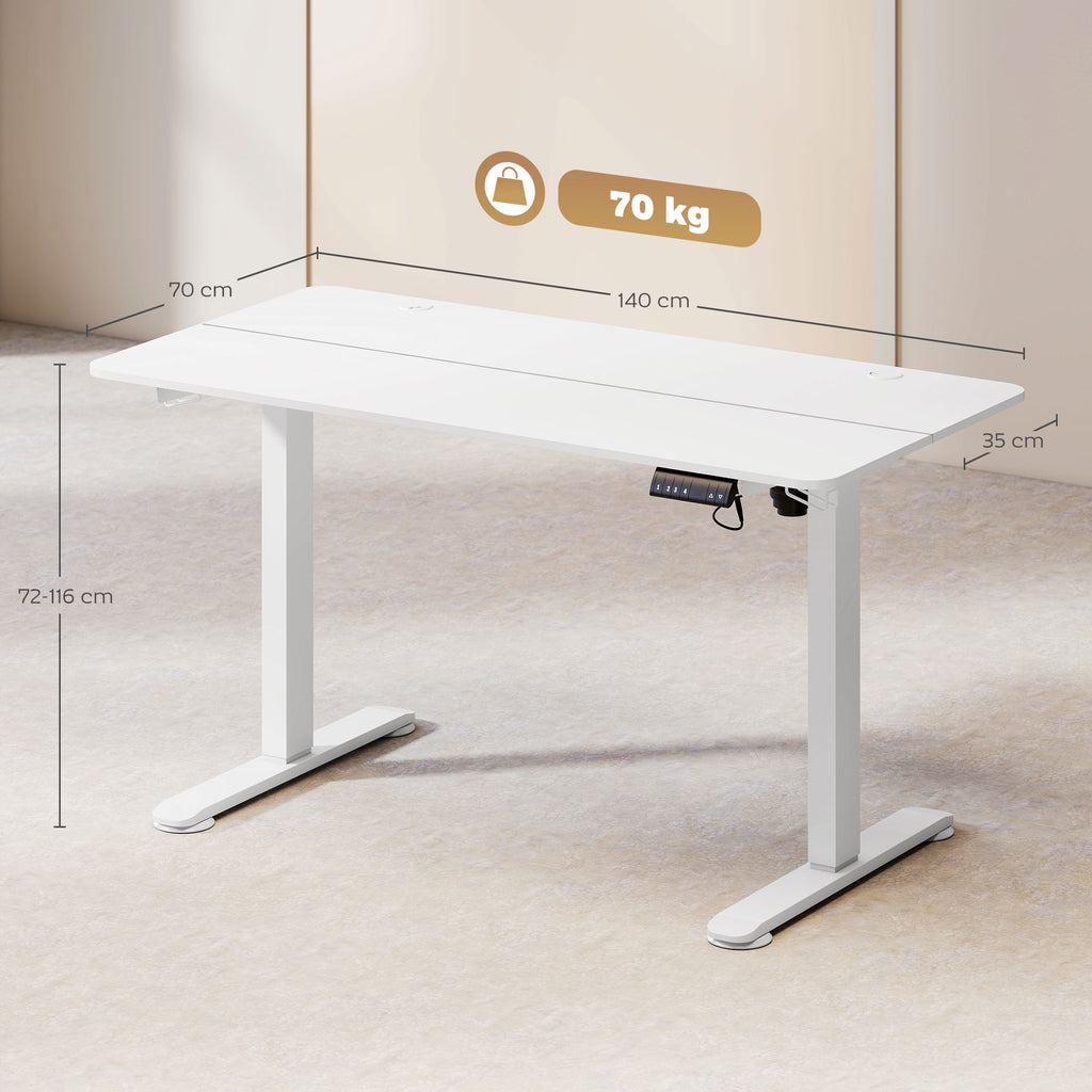 Elektrischer Stehpult 140x70 cm, Höhenverstellbar, Weiß – Ergonomischer Computertisch mit Kabelmanagement