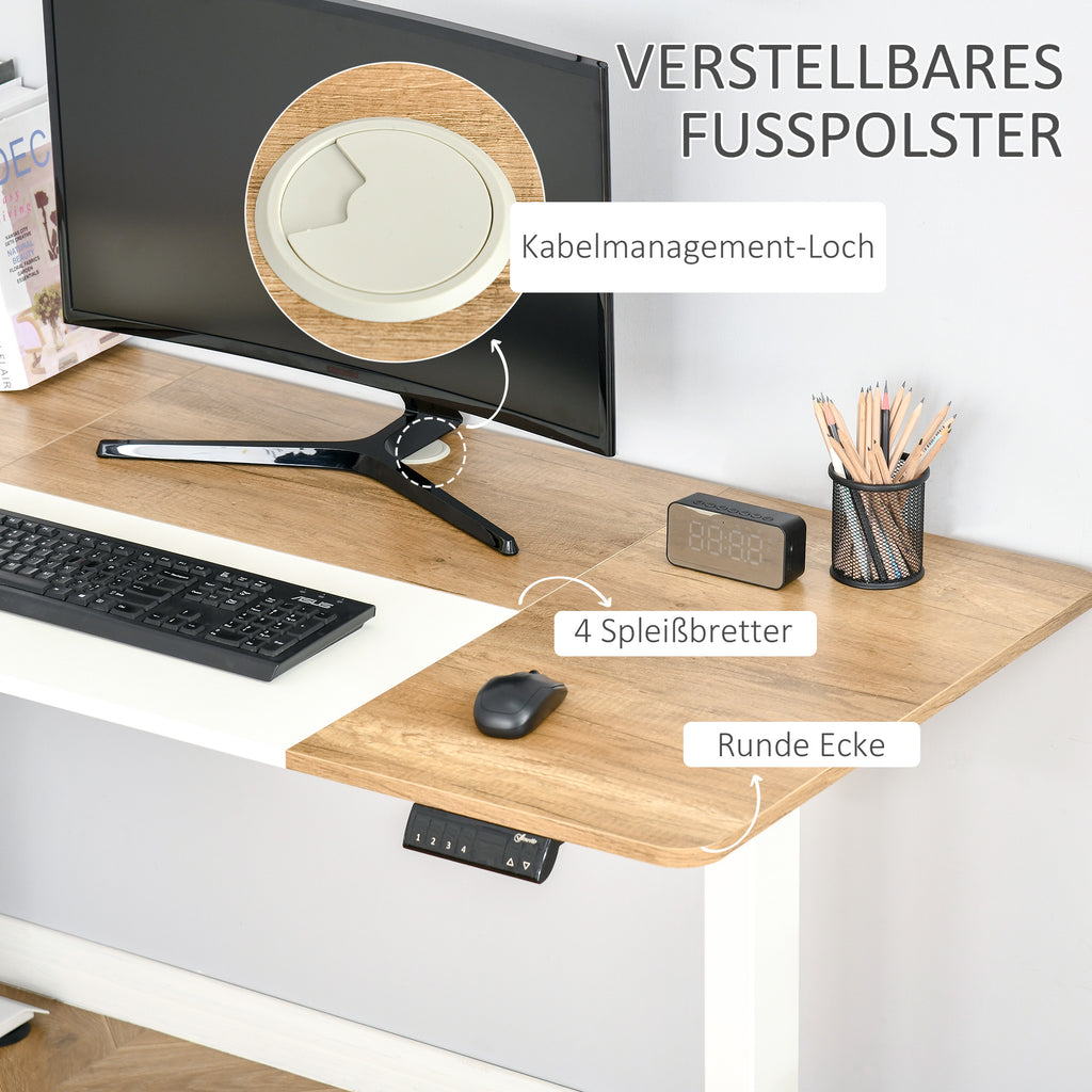 Elektrischer Stehpult 140x70 cm, Höhenverstellbar, Natur/Weiß – Ergonomischer Computertisch mit Memory-Funktion