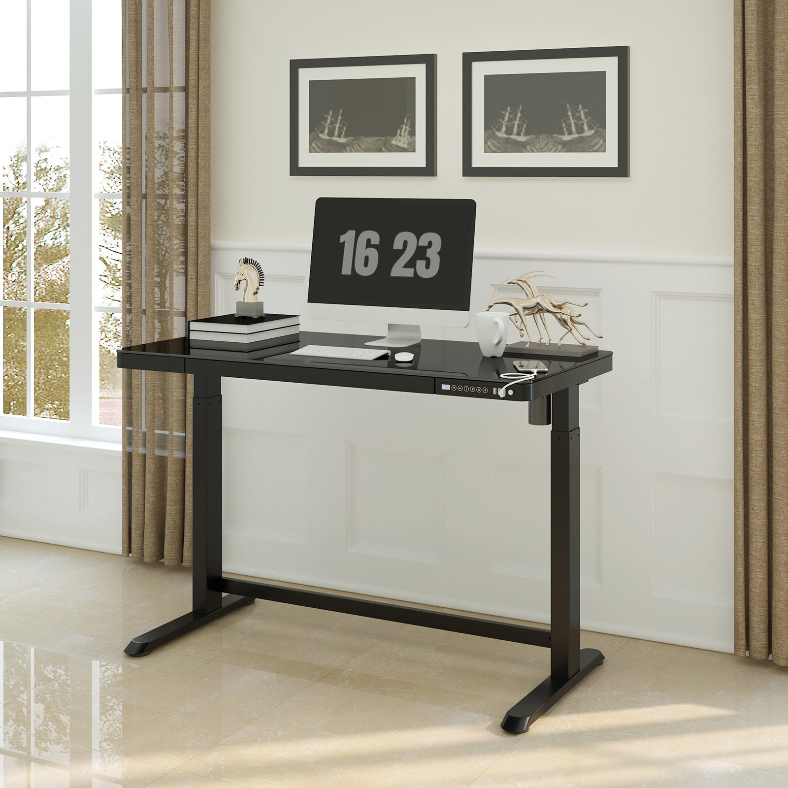 FlexiSpot EG8 Schreibtisch, elektrisch höhenverstellbar, mit eleganter Glasoberfläche