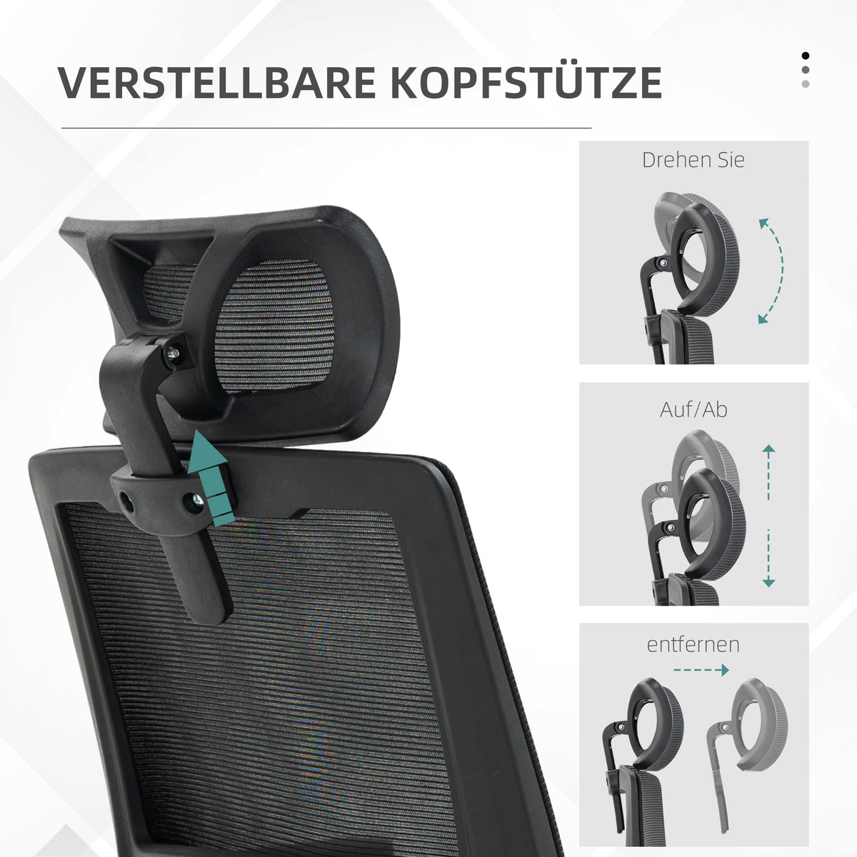 Ergonomischer Bürostuhl mit verstellbarer Kopfstütze &amp; Lendenwirbelstütze, Schwarz – Atmungsaktives Mesh