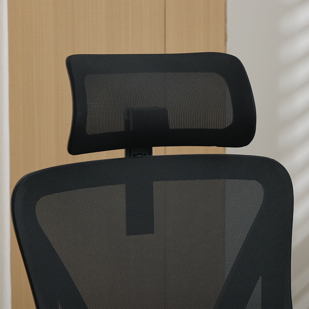 Ergonomischer Executive-Bürostuhl mit verstellbarer Lendenwirbelstütze &amp; Kopfstütze, Schwarz – Hohe Rückenlehne