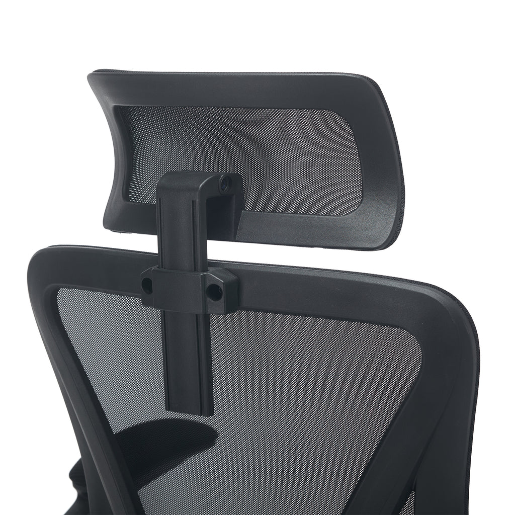 Ergonomischer Executive-Bürostuhl mit verstellbarer Lendenwirbelstütze &amp; Kopfstütze, Schwarz – Hohe Rückenlehne
