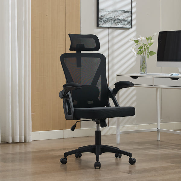 Ergonomischer Executive-Bürostuhl mit verstellbarer Lendenwirbelstütze &amp; Kopfstütze, Schwarz – Hohe Rückenlehne