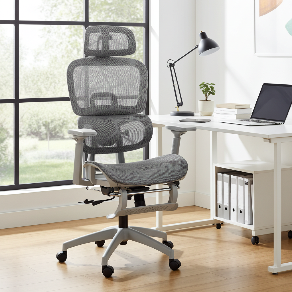 Zenith Pro Ergonomischer Bürostuhl mit Fußstütze & Sitztiefenverstellung – Mesh Grau