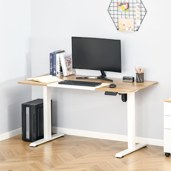 Elektrischer Stehpult 140x70 cm, Höhenverstellbar, Natur/Weiß – Ergonomischer Computertisch mit Memory-Funktion