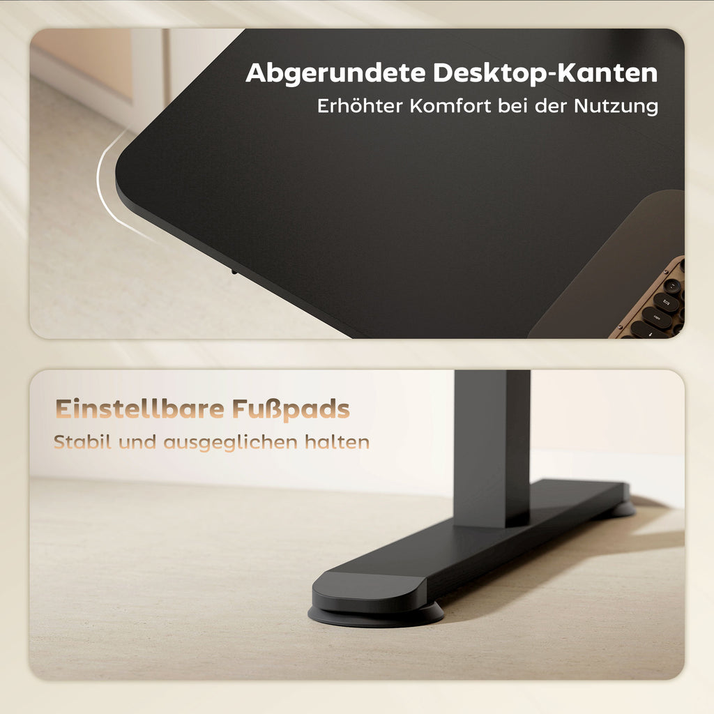 Elektrischer Stehpult 140x70 cm, Höhenverstellbar, Schwarz – Ergonomischer Computertisch mit Kabelmanagement