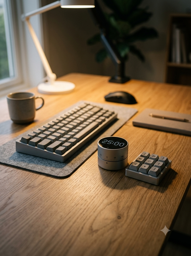 <p>Physische Timer und Makro-Keypads für echten Deep Work.</p>